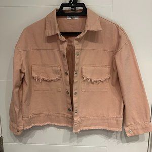 Korean Pink Distressed Denim Jacket